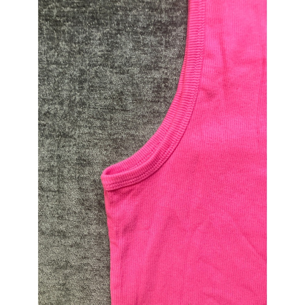 No Boundaries Tank Top Womens Medium 8/10 Hot Pink Ribbed Knit Cotton Round Neck - Picture 12 of 16